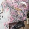 Plum Chinese Style Ink Modern Printed Tulle Curtains for Bedroom Balcony Window Decor Creative Fashion Home Sheer Curtain