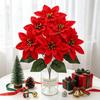 Red Color Christmas Flowers Bouquet Green Leaves Fake Flowers Decoration  Christmas Tree Ornaments
