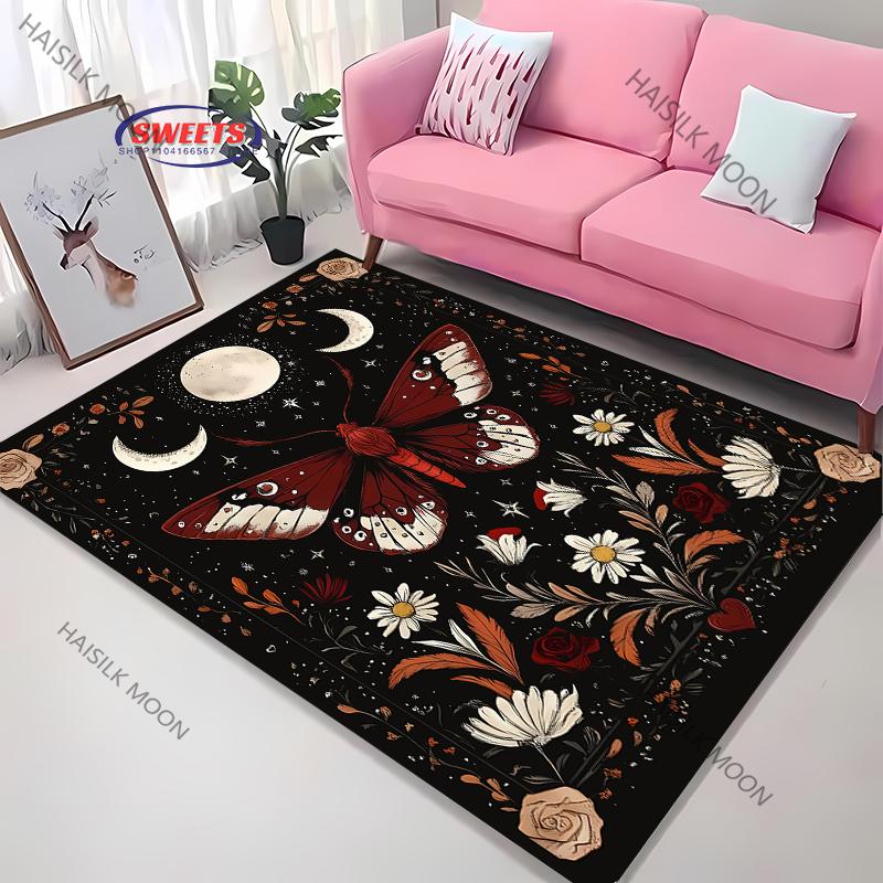 3D Himmlischer & Floraler Kunstbereichsteppich – Rutschfester Teppich für Schlafzimmer oder Wohnzimmer – Mond Sonne Blume Totem Bodenmatte, Heimdekor