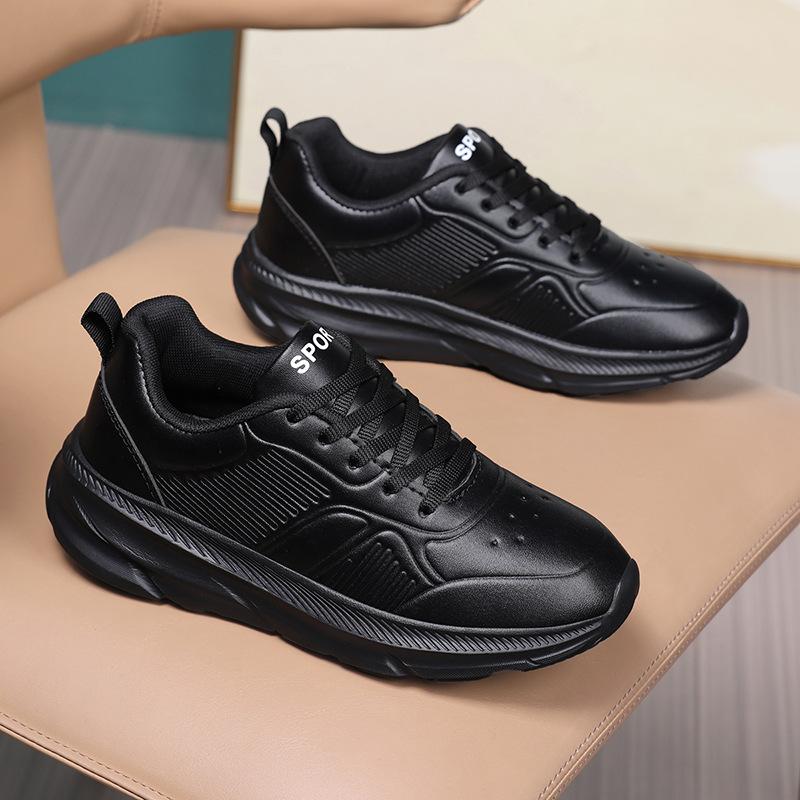 Spring Women's Leather Sneakers Black Running Shoes Women Thick Sole Platform Sneakers Lightweight Walking Shoes Ladies Sneakers