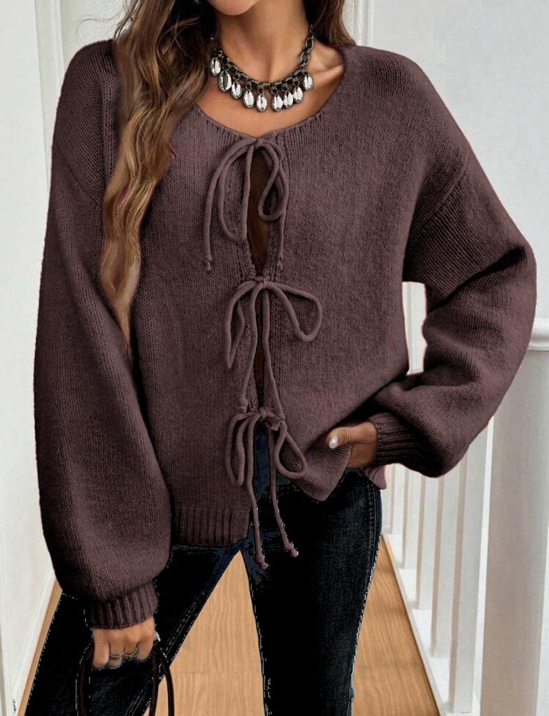 Women's Commuter Casual Loose Solid-coloured Jumper V-neck Autumn and Winter Cardigan with 2025 Autumn and Winter New
