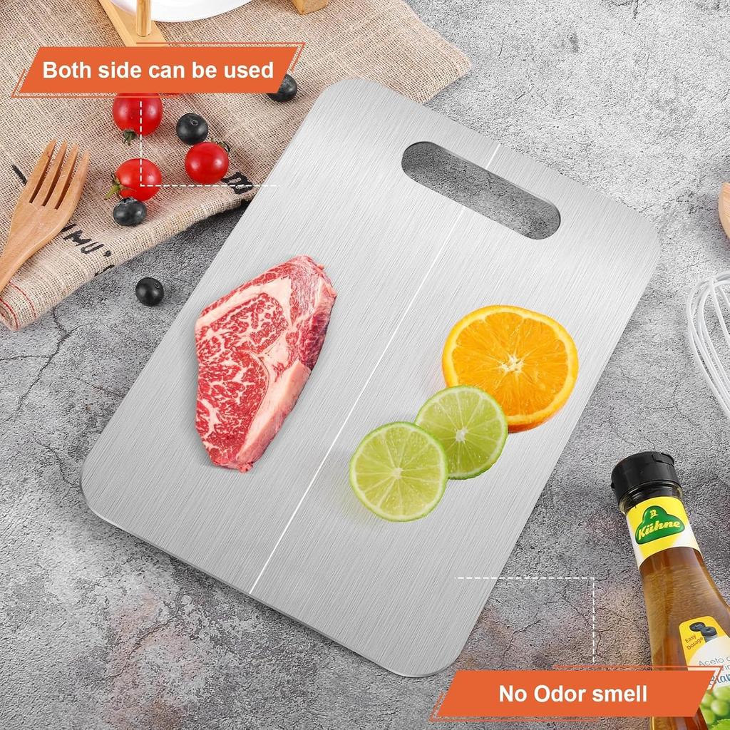 Upgrade Double Sided Stainless Steel Cutting Board for Kitchen Non Stick Meat Chopping Boards for Vegetables Fruits Cheese