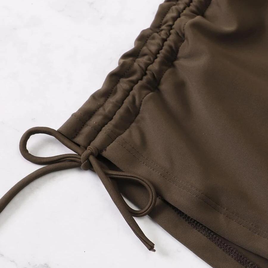 Sexy Drawstring Beach Party Bikini Set 2025 Women Green Black Short Sleeve Two Piece Swimsuit Summer Bathing Suit Pleate High Waist Swimwear