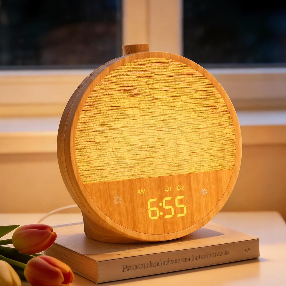 Blonbar LED Alarm Clock with White Noise, Multi-Function Night Light, Large Display, Smartphone Charging, White
