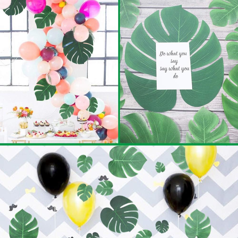 Palm Leaves Artificial Tropical Monstera Plant Fake Leaves Safari Birthday Decorations,Jungle Theme Party Supplies,Faux Green
