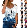 Women's Summer Fashion Casual V Neck Lace Off Shoulder Short Sleeve T-Shirt Top