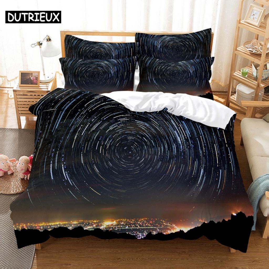 3D Digital Printing Fashion Design Night View Bridge Bedding Set, Queen Size Duvet Cover Set