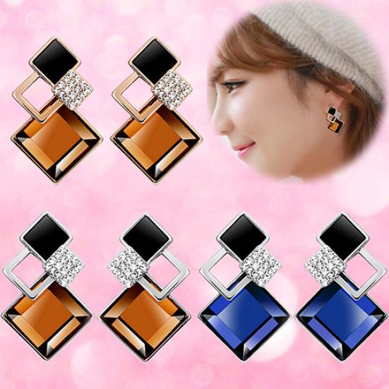 Women's Fashion Rhombic Rhinestone Eardrop Korean Style Earrings Party Jewelry