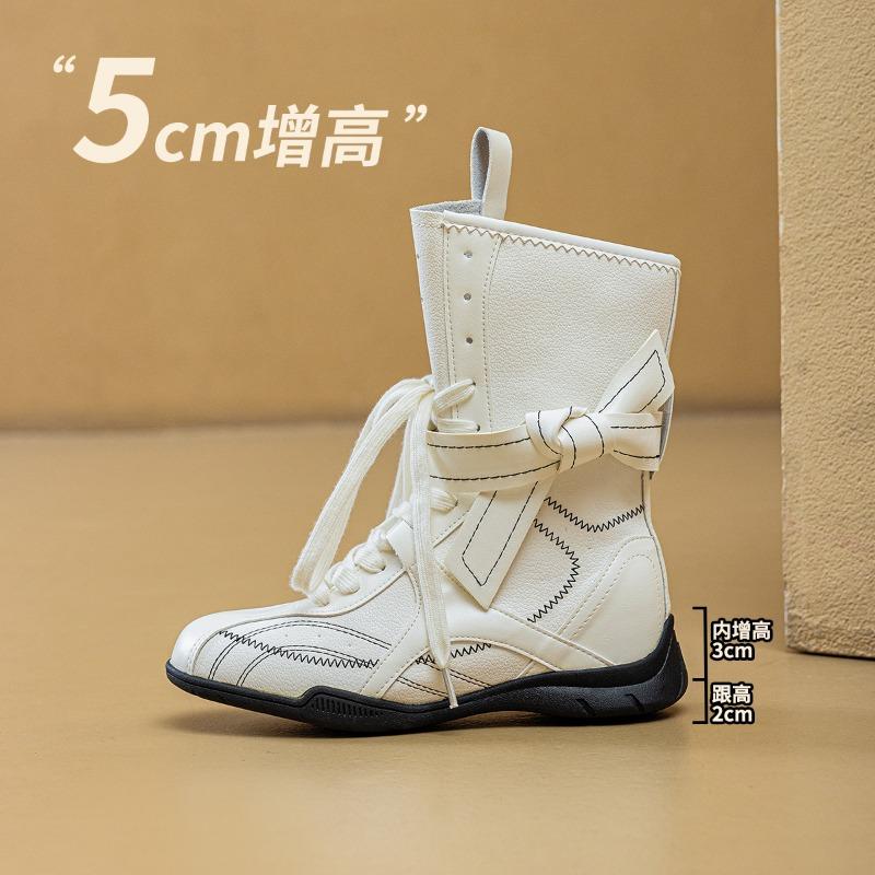 Retro Boxing Boots Inner Height Increasing Suede Maillard Fashion Medium Boots Women's Sports Outdoor Boots Autumn