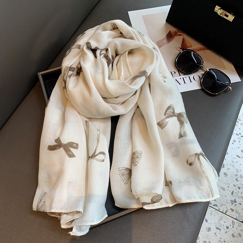 Winter Elegant Bowknot Printed Fringe Viscose Shawls Scarf Lady High Quality Wrap Pashmina Stole Bufandas Muslim Hijab 180*90Cm