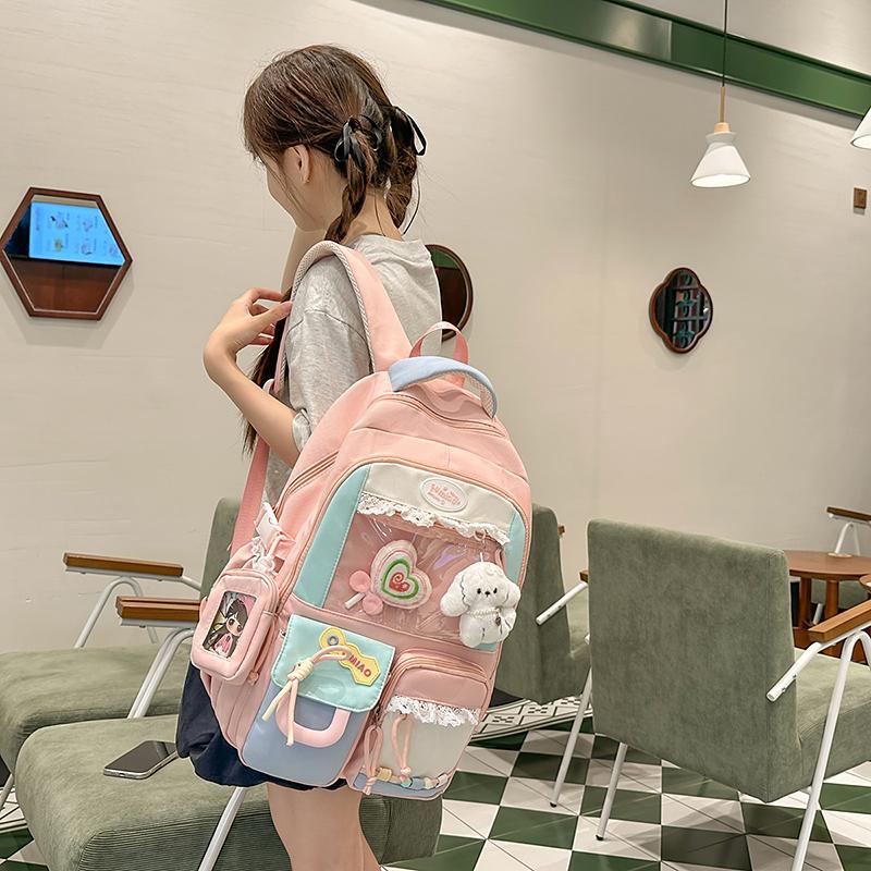 Rucsac Școlar Studențesc Stil Colegial Capacitate Mare Rucsac cu Compartimente Multiple pentru Fete cu Portofel pentru Monede