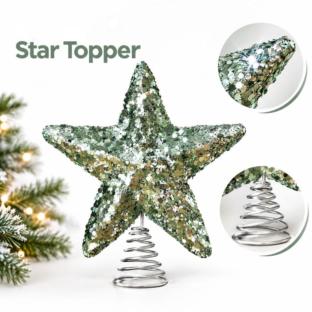 Green Foam Christmas Tree Topper Star with Sequin Accents for Holiday Tree Decoration