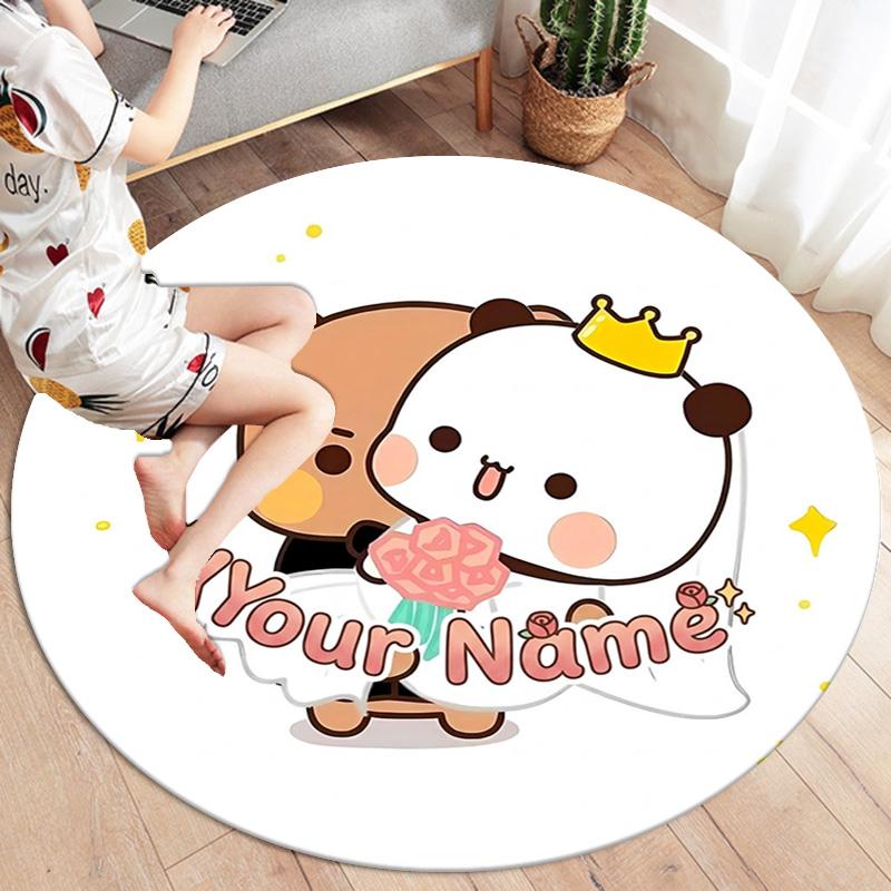 Bear Panda Night Custom Name Round Area Rug Carpet Rug For Living Room Bedroom Sofa Playroom Decor Nonslip Floor Mat