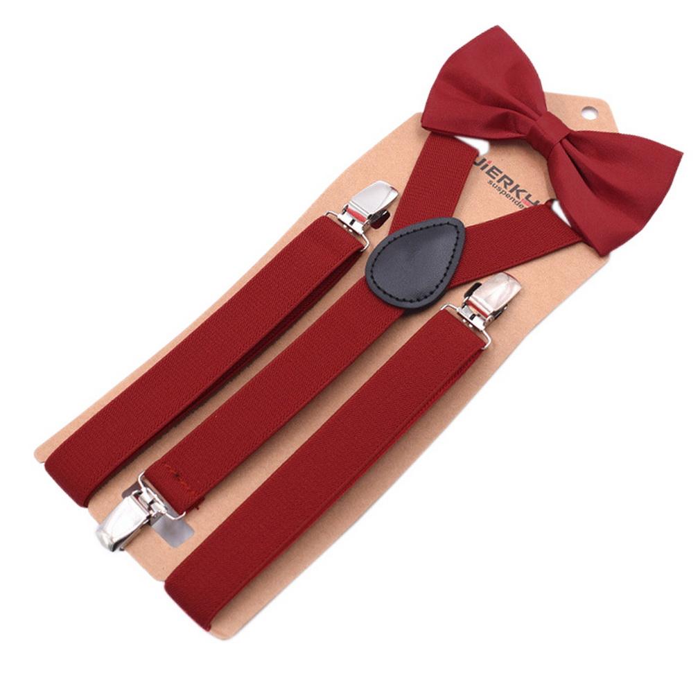Unisex Bow Tie & Suspenders Set, 3 Clips Adjustable Elastic Braces for Casual & Formal Occasions
