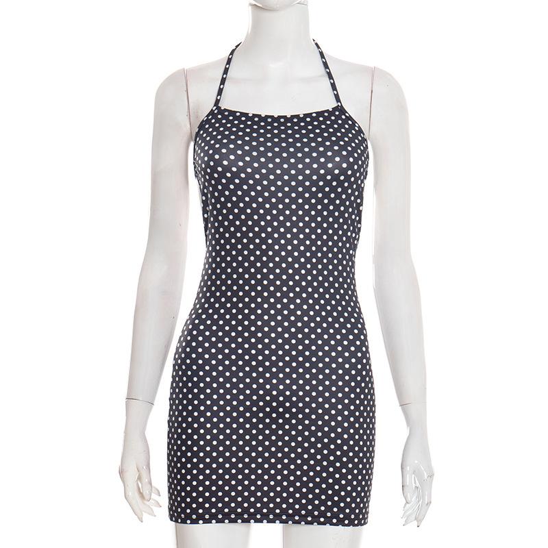 Polka Dot Halter Backless Short Dress - Spring Sexy Style Medium