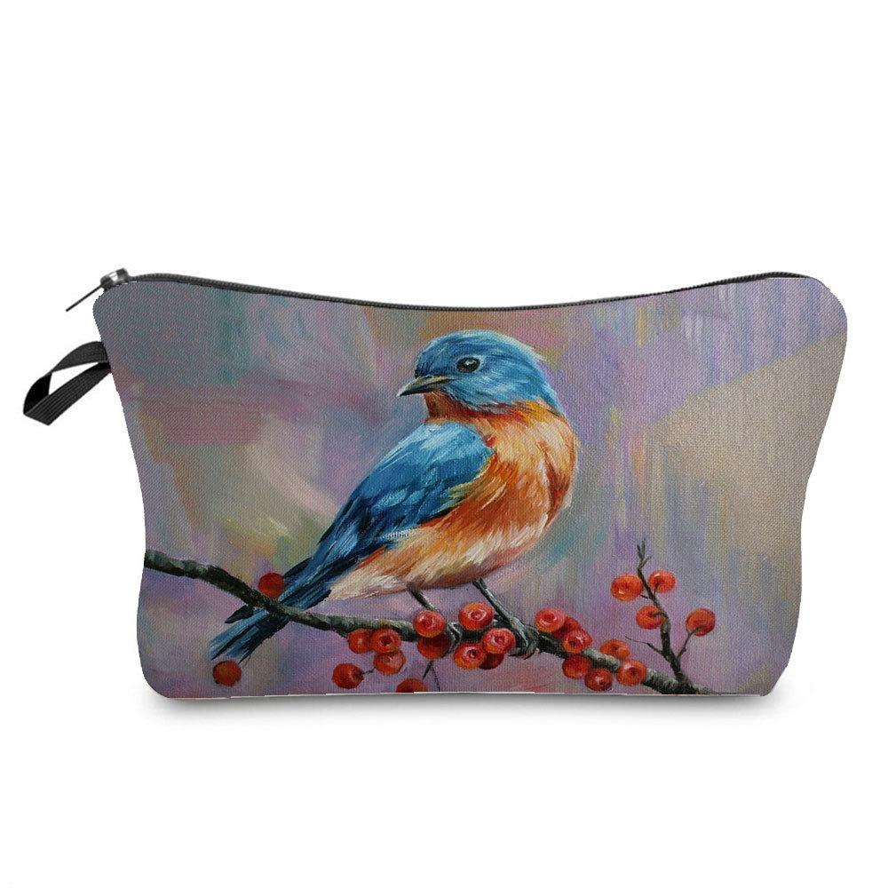 Women Bird Print Cosmetic Bag Toiletries Organize Travel Storage Case 6758