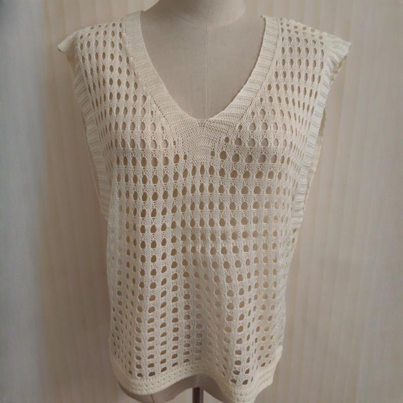 

IHUASU Женский летний тонкий трикотажный жилет с вырезом и V-образным вырезом, присборенный топ One size абрикосовый