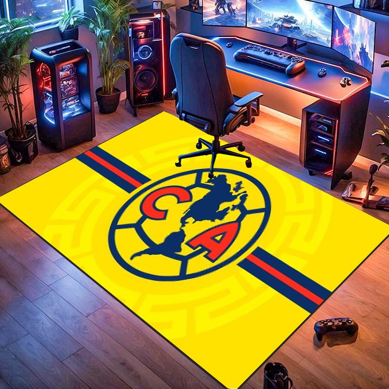 Club America CA Crest Simple Stripe Yellow Background Print Area Rug Soccer Fan Entrance Living Room Non Slip Floor Decor Rug