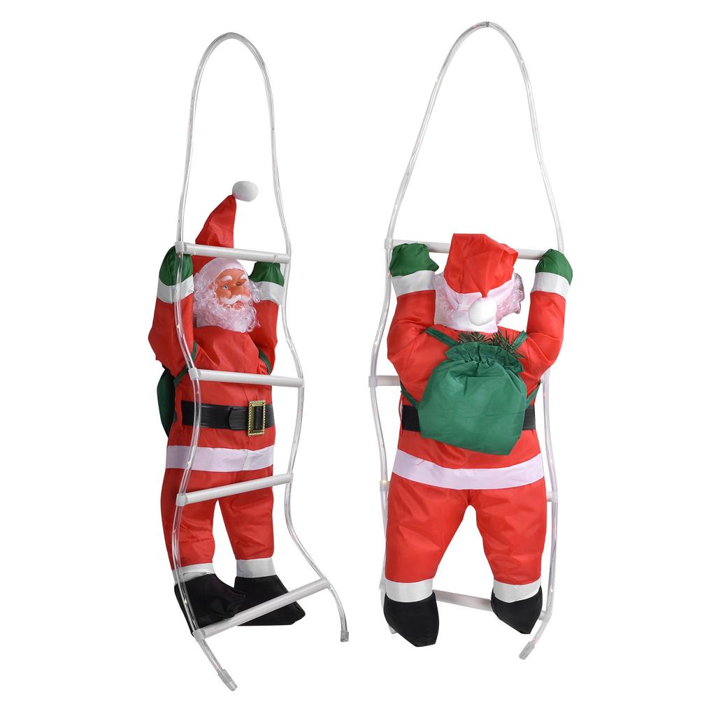 LED Santa Claus šplhající po provazovém žebříku Vánoční ozdoba na vánoční stromek, domovní dveře