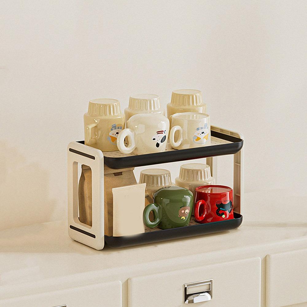 

Пластиковая подставка для хранения чашек, кремовый стиль, держатель для чайных чашек, легкая роскошь, поднос для хранения мелочей, кладовая Black2 Layers