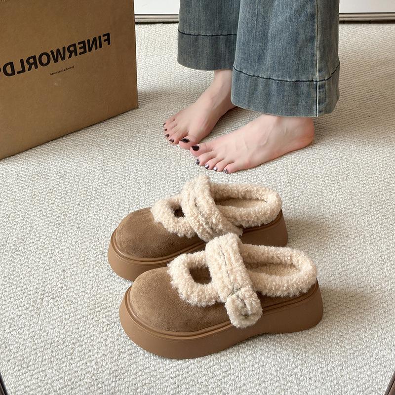 Small man keeps warm Mary Jane super thick-soled fluffy shoes for women's autumn and winter wear 2025 new velvet thickened cotton shoes