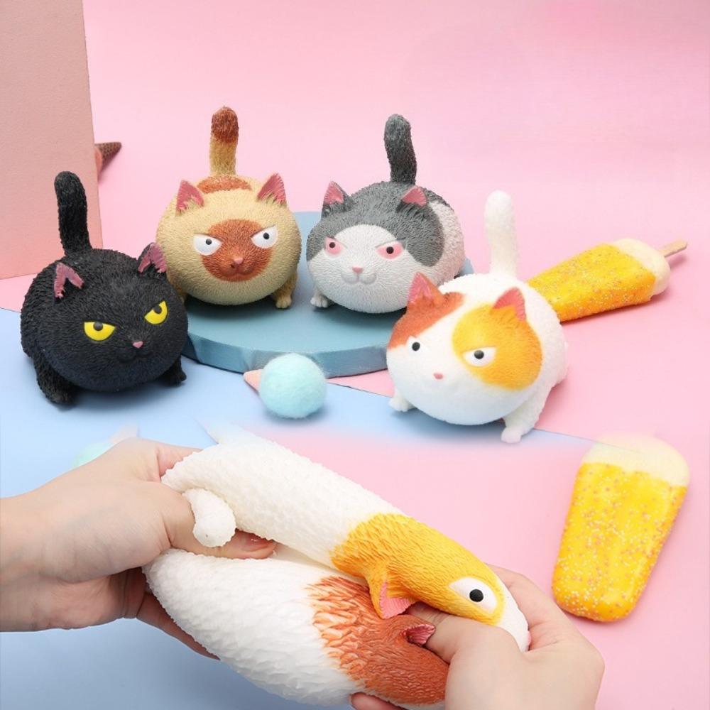 Creative Soft Rubber Angry Cat Tofu Squishy Ball For Adult Office Break Road Trip Daily Portable Stress Relief Vent Accessory