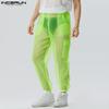 INCERUN Mesh Men See Through Elastic Wiast Cargo Long Pants