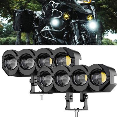 1/2 adet 30W LED Motosiklet Spot Su Geçirmez Far Çift Renkli Beyaz ve Sarı Yüksek Düşük Işın Yardımcı Sis Lambası Evrensel