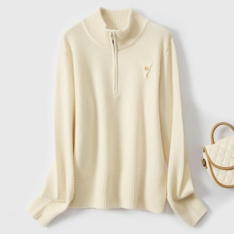 

Jinjv Women s 100% Pure Wool Half-Zip Knit Sweater M