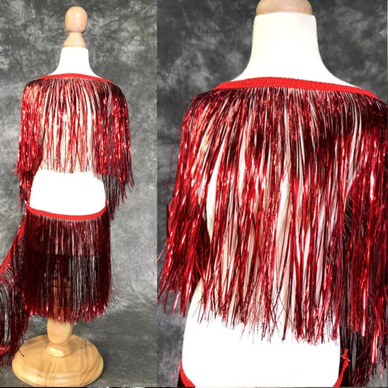 1.1 Yards Laser Shiny Tassel Fringe Trim Lace Ribbon Tassels Christmas Decor Curtains Latin Dance Dresses Skirt Fringes Sewing