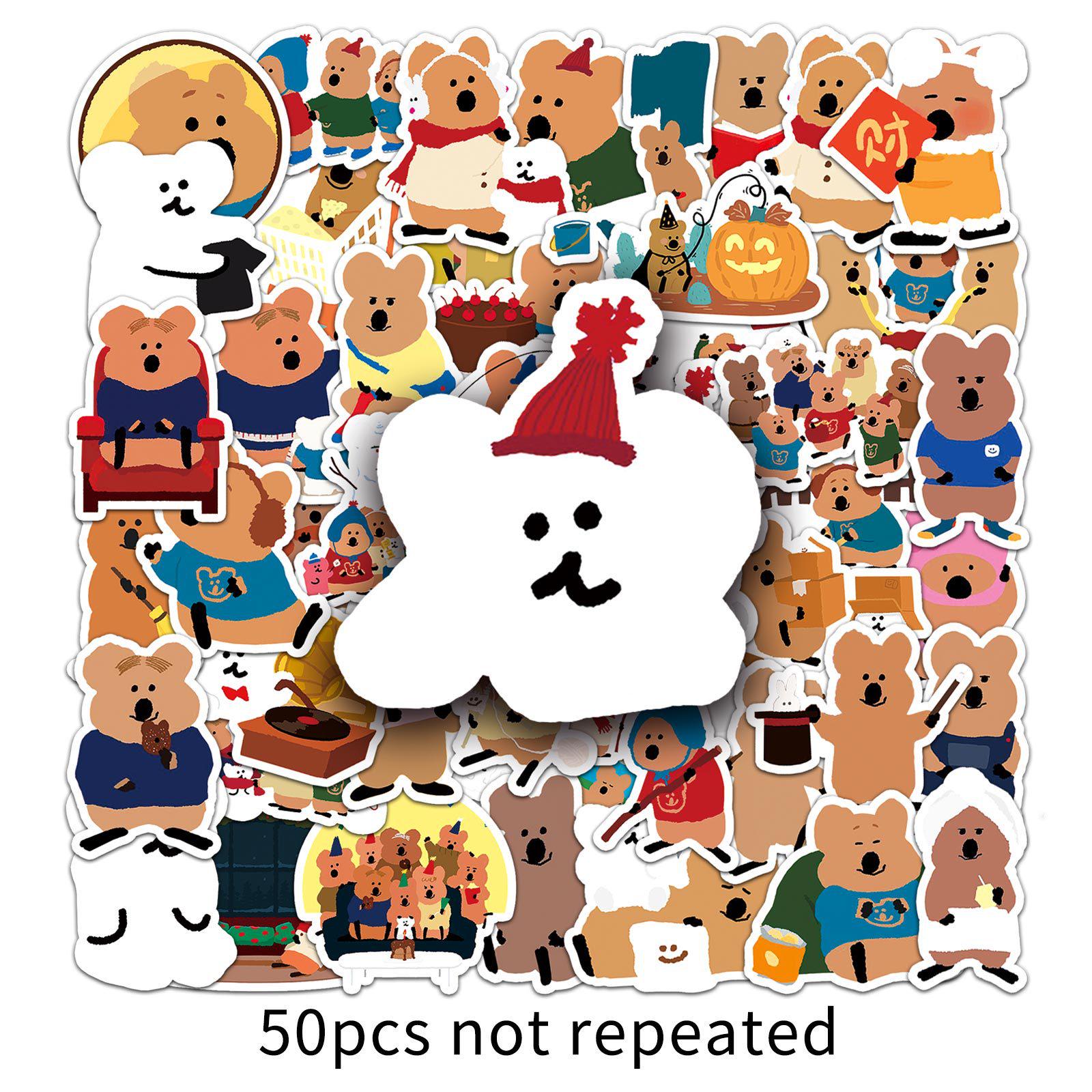 

50 шт. Милые наклейки с животными: Медведи с болгарским перцем и квокки - Водонепроницаемые для чехлов телефонов и канцелярских принадлежностей.