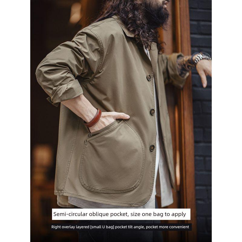Madden Parka French Style Retro Oblique Pocket Parka Jacket Thin Woven Lapel Casual Profile Outwear Men's Autumn