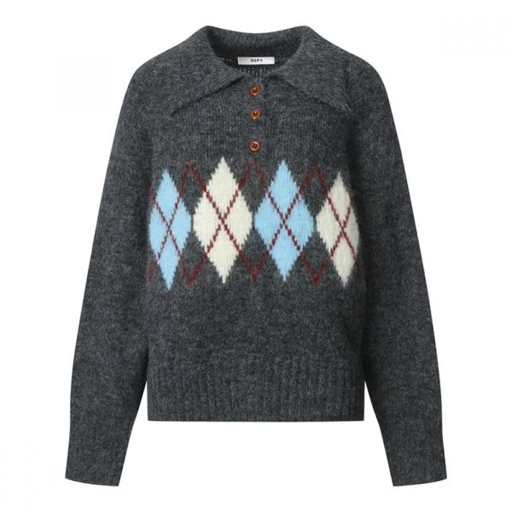 GGPX New York Button Collar Argyle Knit Gpakp026b