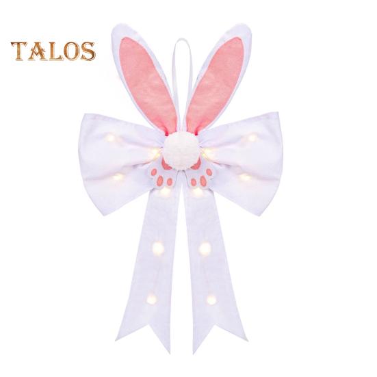 

Украшение в виде банта на верхушку елки в виде пасхального кролика, розовый венок с ушками кролика, украшение в виде банта со светом для весеннего декора входной двери дома розовый