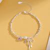 925 Sterling Silver Pink Heart Pendant Bracelet for Women Elegant Bowknot Pearl Chain Jewelry Gift for Her Birthday Wedding