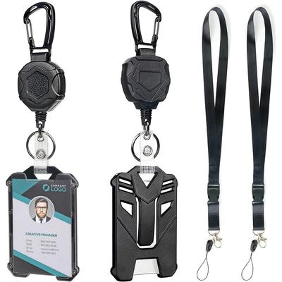 Retractable Black Carabiner Lanyard with ID Card Holder