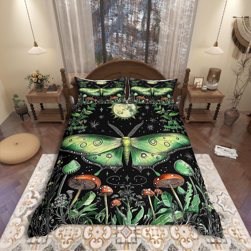 Homewish Gothic Theme Duvet Cover SetSpooky Halloween Comforter Cover SetBlack Crown Birds Bed Set For Boys Teens