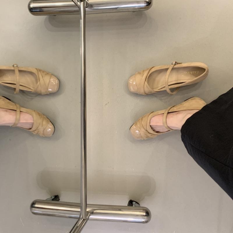 Retro Gentle Style Evening Shoes One-word Buckle with Square Head Mary Jane Shoes Versatile Commuting Height Increase Ballet Single Shoes Women
