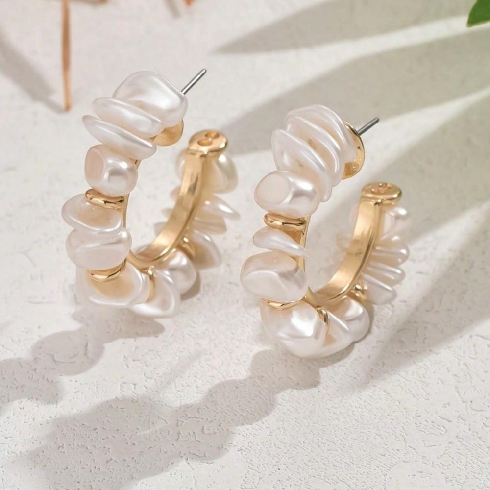 Gold Color Circle Hoop Earrings Imitation Pearl Jewelry for Women Party Daily Wear