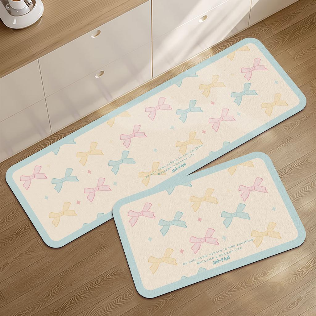 Kitchen Floor Mats Cute Plaid Carpet Pvc Leather Waterproof Rug Anti-slip Oil-proof Foot Mat Long Strip Home Decoration Carpets