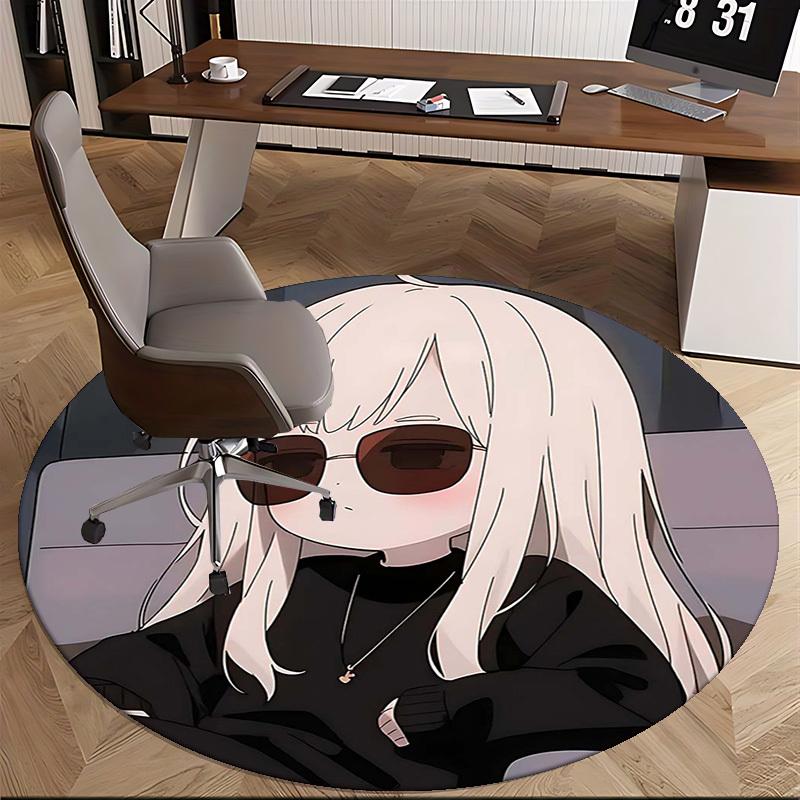 1pc Anime Design Round Carpet Office Chair Mat, Non Slip Rug for Home Decor, Living Room, Bedroom, Game Room, All Seasons