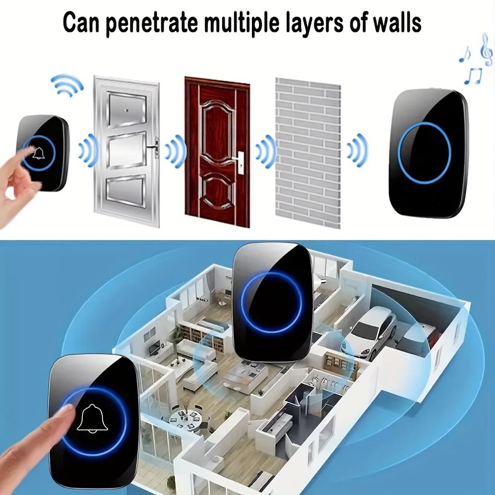 Trådlös dörrklocka med 1 knapp och 2 mottagare, med 300 meters effektiv räckvidd, plug-in dörrklocka, LED-indikator, 5-stegs volymjustering, 60 ringsignaler.