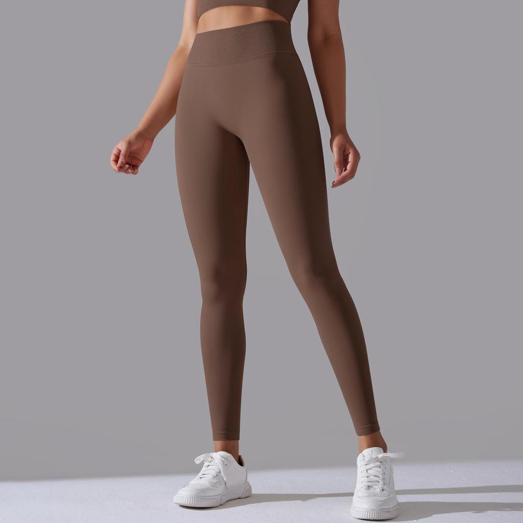 Seamless Knitted Solid Color High Waist Tight Peach Hip Yoga Pants Sports Running Fitness Pants