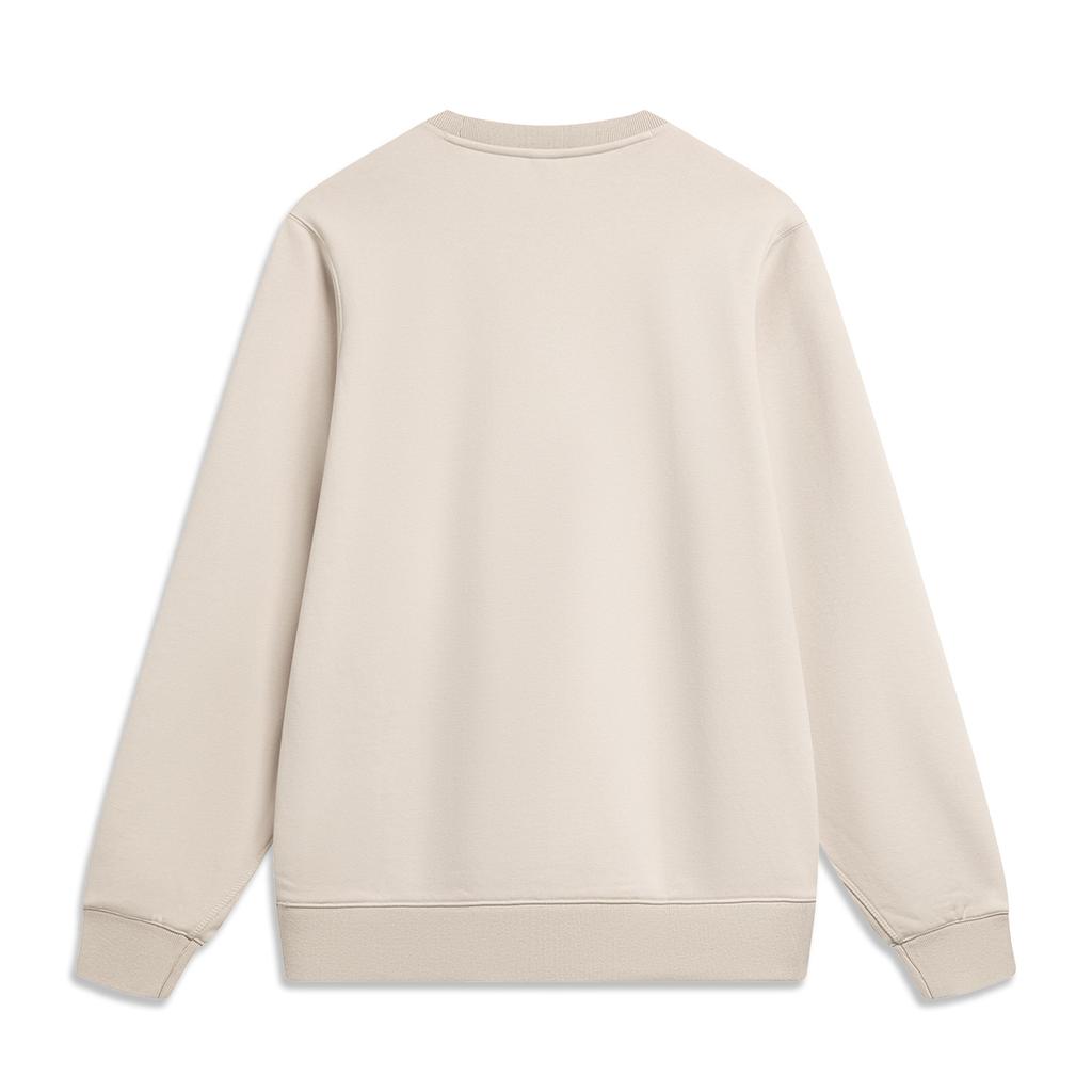 Li Ning Sports Trend Series Solid Color Crew Neck Pullover Sweatshirt Men Sweatshirt Lotus-White AWDU029-1