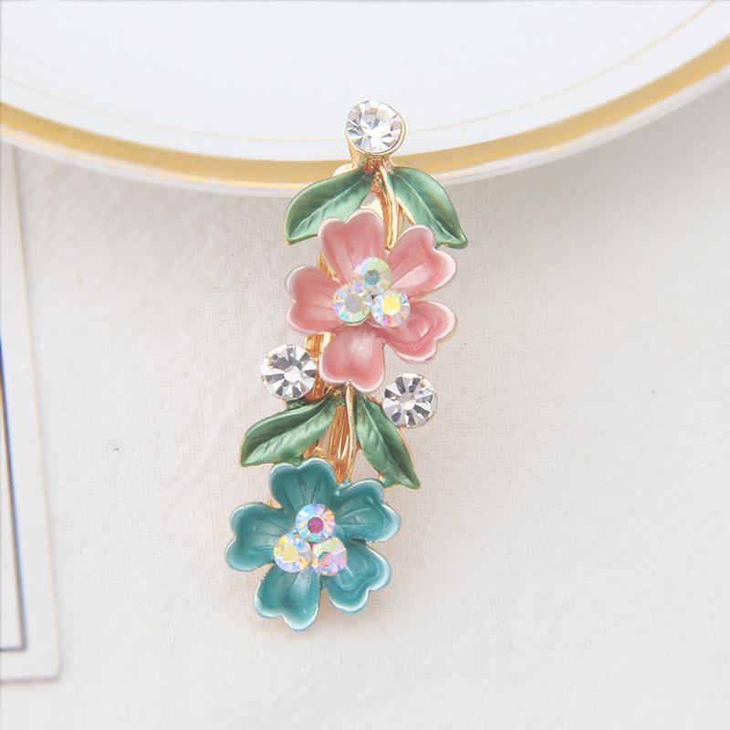 Stall Rhinestone Hairpin Painted Lacquer Flower Clip Small Flower Alloy Hairpin Ponytail Spring Clip