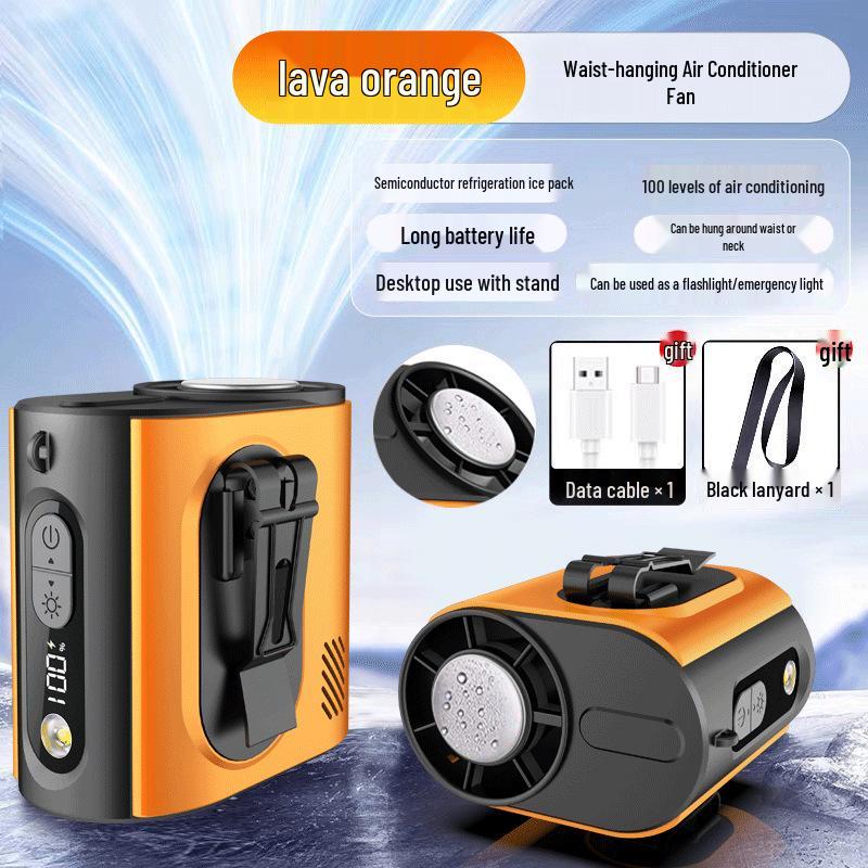 

2026 Crossbody Ice Pack Waist Fan with LED Light – Portable, Clip-On, Long Battery Life for Outdoor Use 9.1 x 7.9 x 9.7 cm
