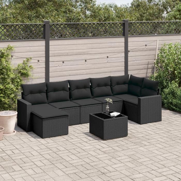 VidaXL Garden Lounge Set 8 Pcs with Cushions Black Braided Resin 3219275