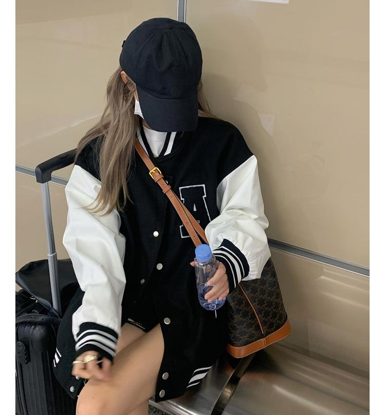 Women's Retro Embroidered Color Block Baseball Jacket - Autumn 2025 Edition
