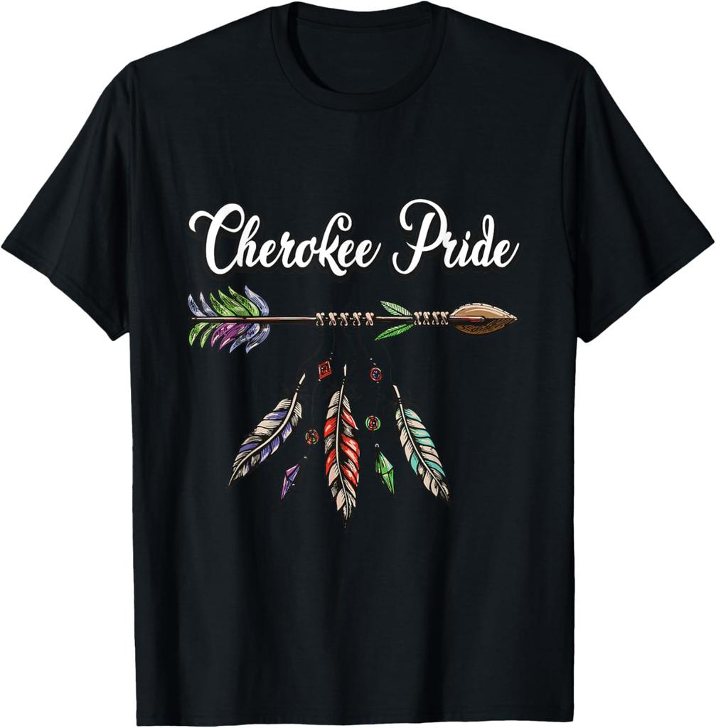 Cherokee Stolz Federn Indianer T-Shirt Baumwolle Vintage Herrenbekleidung Oberteile Lässige Grafik-T-Shirts Camisas Streetwear