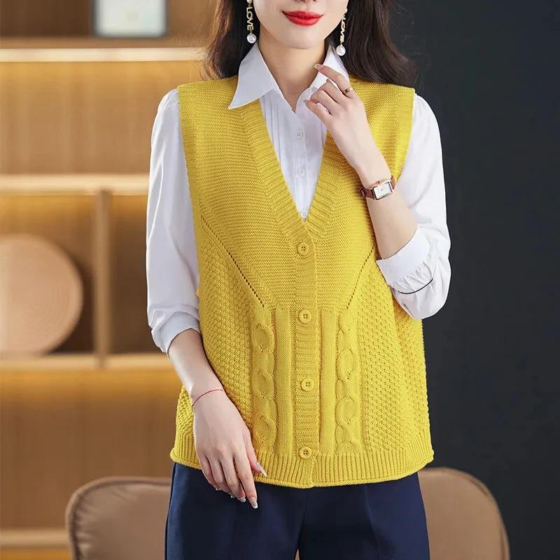 Vest for Women Sleeveless Sweater Tops Knitted Solid Color Sweater Vest Oversize Loose Versatile Casual Sleeveless Coat Vest Top